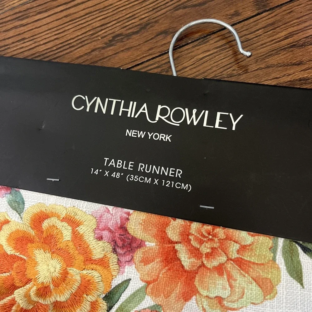 NWT Cynthia Rowley Table Runner Orange Yellow Pink Marigold Floral Cream 14x48